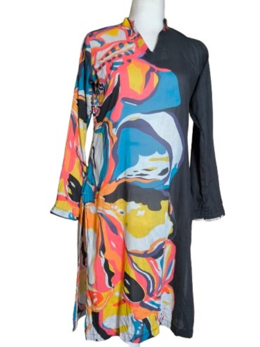 Abstract Art Tunic Top Womens Oversized Asymmetrical Boho Lagenlook Wearable Art